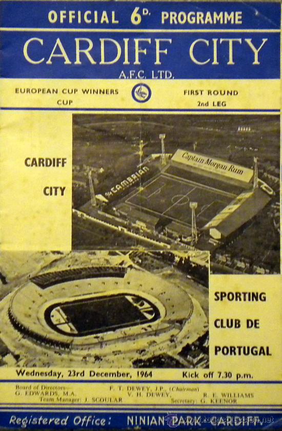 Collezionismo sportivo: PROGRAMA FUTBOL CARDIFF CITY SPORTING CLUB PORTUGAL COPA DE EUROPA 1964 UEFA