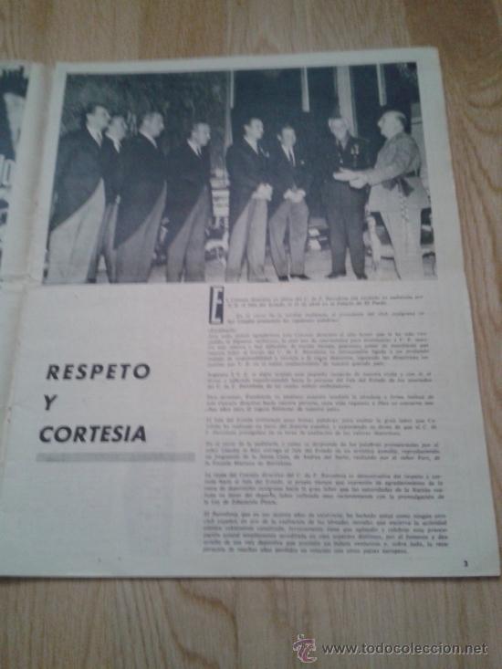 Coleccionismo deportivo: Bolet&iacute;n oficial #4 Bar&ccedil;a rival RCD Espanyol editorial Respeto y cortes&iacute;a dedicado a Francisco Franco
