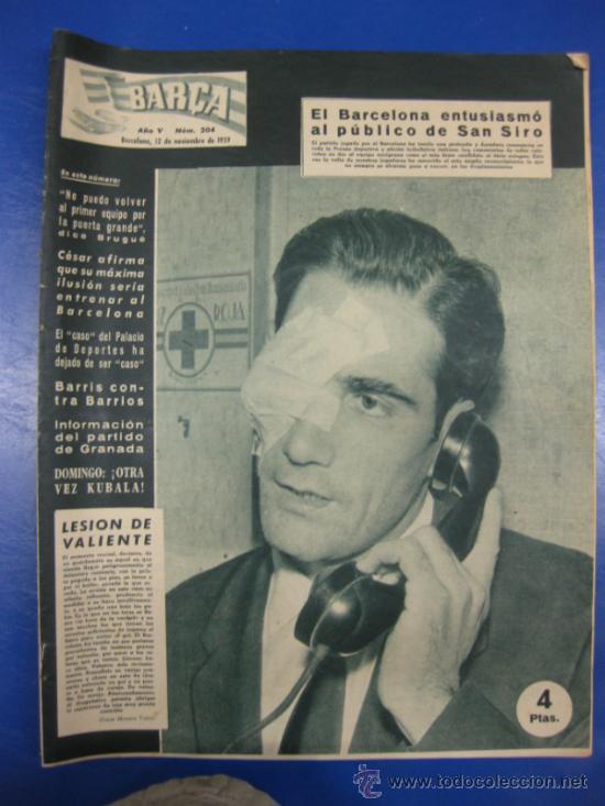 Sports collectibles: REVISTA BAR&Ccedil;A N&ordm; 204/ 12 NOVIEMBRE 1959. PORTADA RAMALLETS LESION DE VALIENTE.