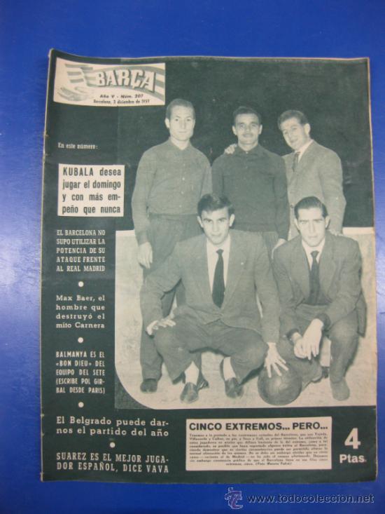 Sports collectibles: REVISTA BAR&Ccedil;A N&ordm; 207/ 3 DICIEMBRE 1959. PORTADA TEJADA,VILLAVERDE,CZIBOR,SUCO Y COLL.