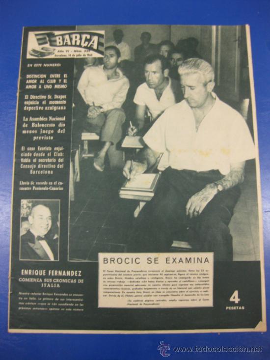 Sports collectibles: REVISTA BAR&Ccedil;A N&ordm; 239/ 14 JULIO 1960. PORTADA BROCIC SE EXAMINA.