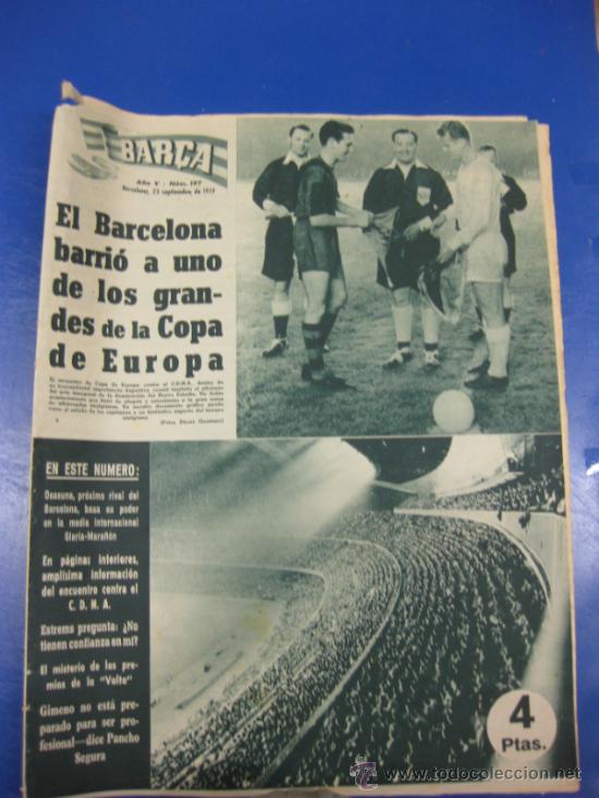 Collezionismo sportivo: REVISTA BAR&Ccedil;A N&ordm; 197/ 25 SEPTIEMBRE 1959. PORTADA EL BARCELONA.BATE A UNO DE LOS GRANDES DE EUROPA.