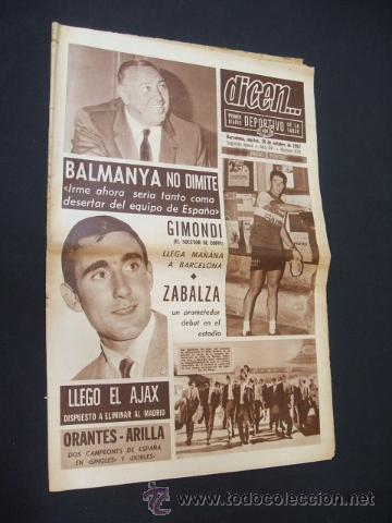 Sports collectibles: DICEN - LLEGO EL AJAX DISPUESTO A ELIMINAR AL R. MADRID - N&ordm; 834 - 10 OCTUBRE 1967 -
