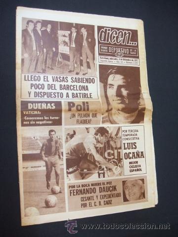 Sports collectibles: DICEN - LLEGO EL VASAS SABIENDO POCO DEL BARCELONA - N&ordm; 2129 - 8 DICIEMBRE 1971 -