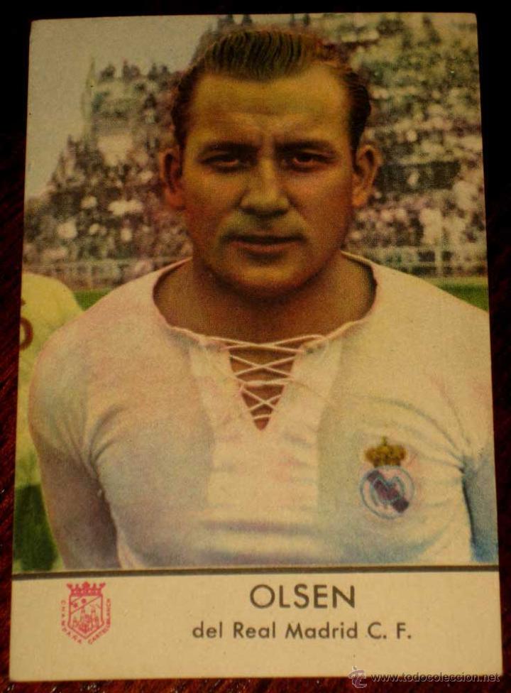 Sammelleidenschaft Sport: ANTIGUO POSTAL CROMO DE OLSEN JUDADOR DEL REAL MADRID - REVERSO CON PUBLICIDAD DE CHAMPA&Ntilde;A CASTELLBL