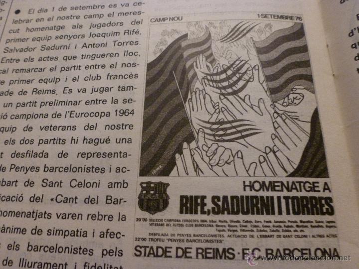 Collezionismo sportivo: BOLETIN F.C.BARCELONA N&ordm;: 61(9/10-76)-HOMENAJE A SADURNI,RIF&Eacute; Y TORRES.-FOTOS