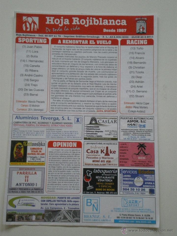 Collezionismo sportivo: Real Sporting de Gij&oacute;n - Racing de Santander - Revista Hoja Rojiblanca -25/09/2011