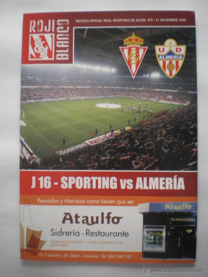 Coleccionismo deportivo: Real Sporting de Gij&oacute;n - U.D. Almer&iacute;a - Revista of. Rojiblanco-N&ordm; 8- 21/12/2008 -P&oacute;ster Barral