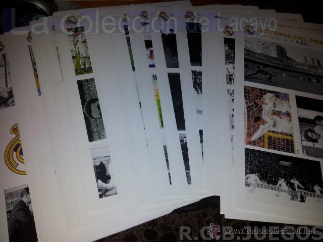 Coleccionismo deportivo: COLECCION COMPLETA DE LAS 75 LAMINAS DE CROMOS y EL ALBUM HISTORIA DEL REAL MADRID CONTADA POR ABC
