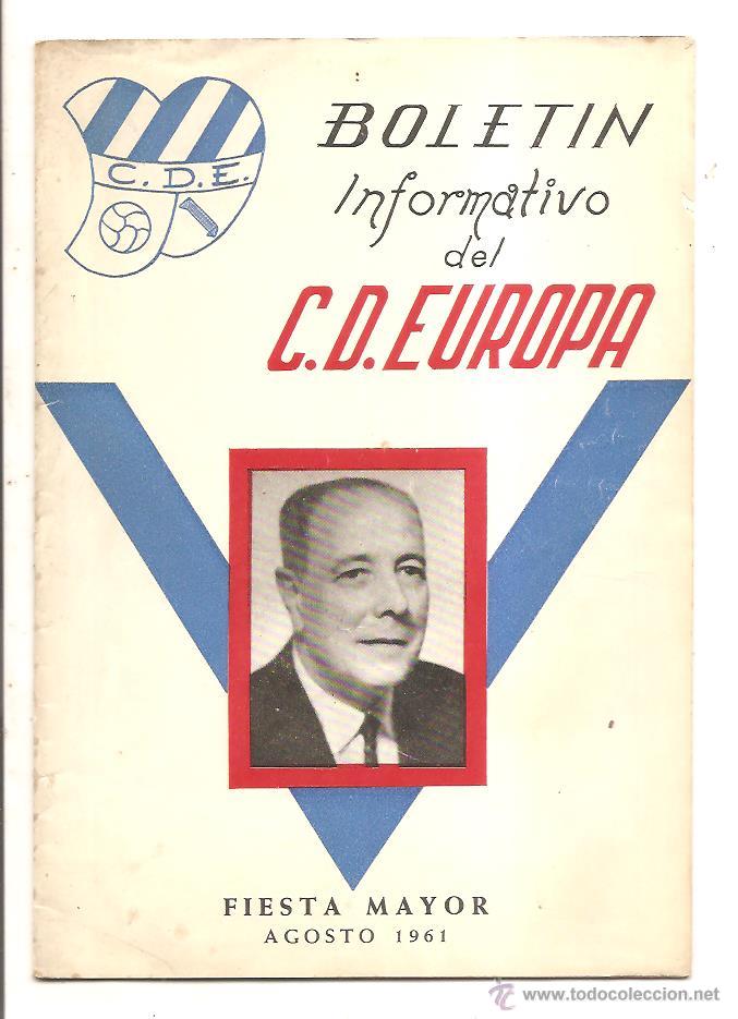 Coleccionismo deportivo: BOLET&Iacute;N C.D. EUROPA &ndash; AGOSTO 1961