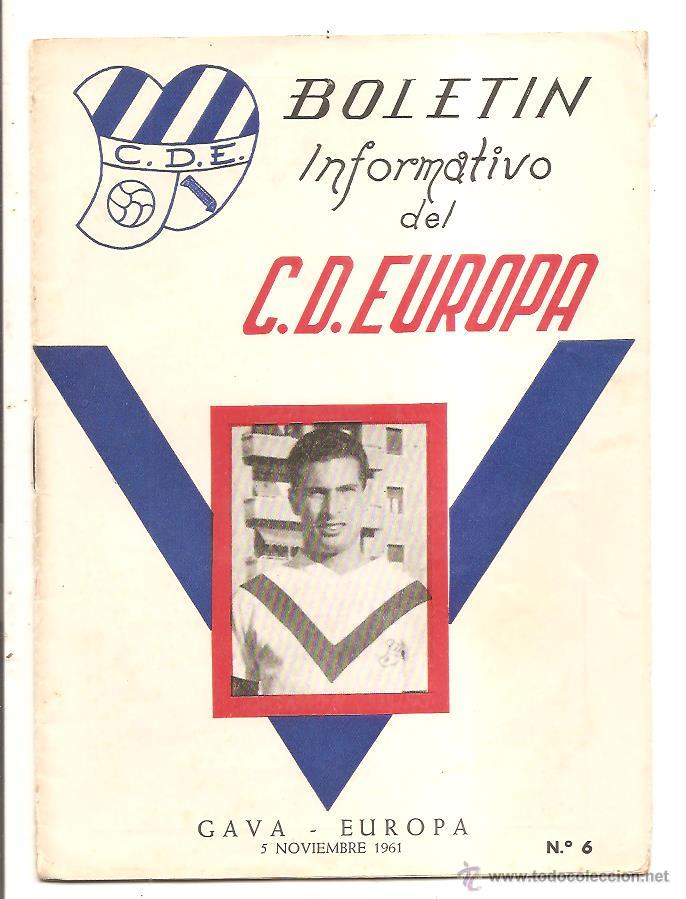 Colecionismo desportivo: BOLET&Iacute;N C.D. EUROPA N&ordm; 6 &ndash; GAV&Aacute;-EUROPA &ndash; 5 NOVIEMBRE 1961