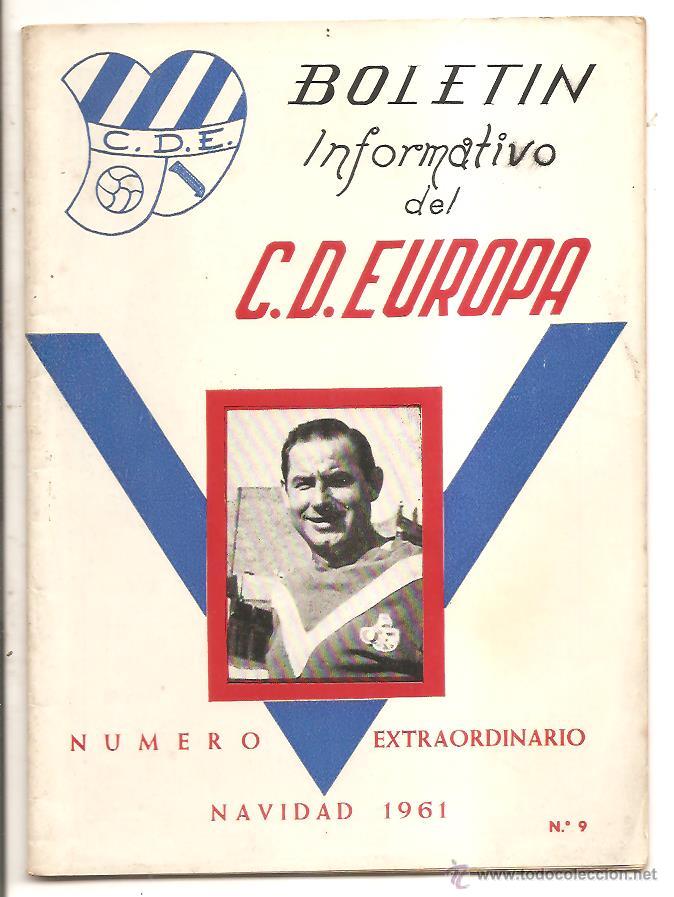 Colecionismo desportivo: BOLET&Iacute;N C.D. EUROPA N&ordm; 9 EXTRAORDINARIO &ndash; NAVIDAD 1961