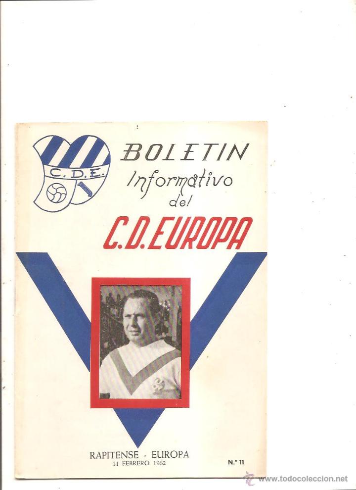 Colecionismo desportivo: BOLET&Iacute;N C.D. EUROPA N&ordm; 11 &ndash; RAPITENSE-EUROPA &ndash; 11 FEBRERO 1962