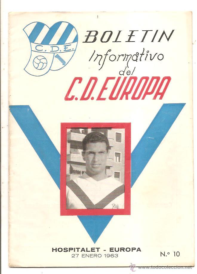 Colecionismo desportivo: BOLET&Iacute;N C.D. EUROPA N&ordm; 10 &ndash; HOSPITALET-EUROPA &ndash; 27 ENERO 1963