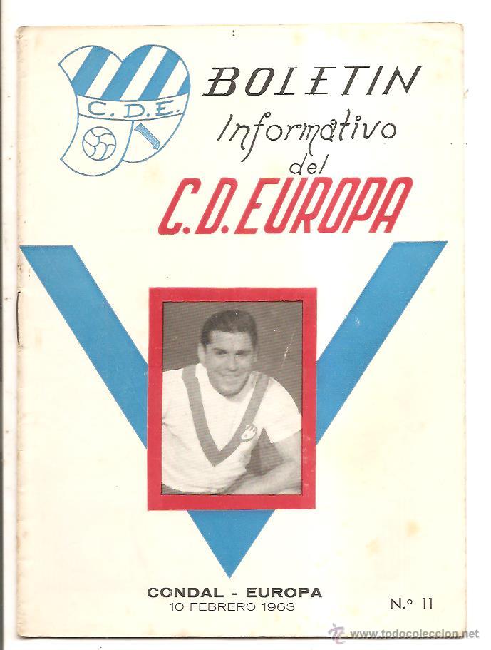 Colecionismo desportivo: BOLET&Iacute;N C.D. EUROPA N&ordm; 11 &ndash; CONDAL-EUROPA &ndash; 10 FEBRERO 1963