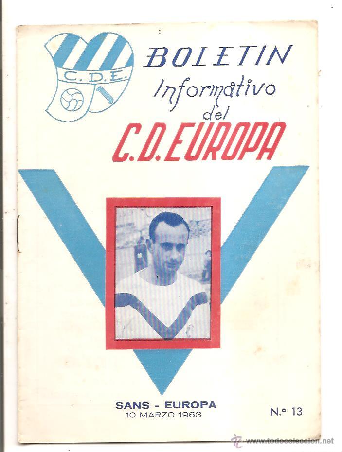 Colecionismo desportivo: BOLET&Iacute;N C.D. EUROPA N&ordm; 13 &ndash; SANS-EUROPA &ndash; 10 MARZO 1963
