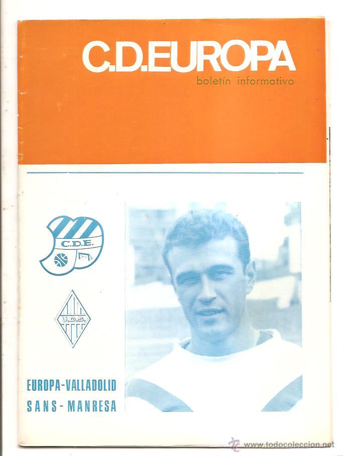 Coleccionismo deportivo: BOLET&Iacute;N C.D. EUROPA Y U.D. SANS &ndash; TEMP. 1967-68 &ndash; EUROPA-VALLADOLID Y SANS-MANRESA
