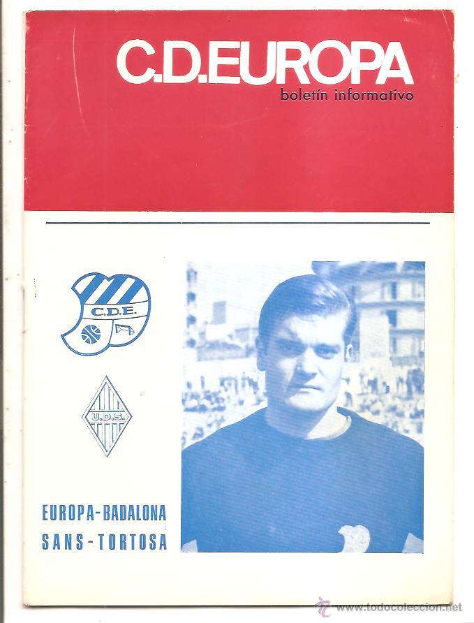 Coleccionismo deportivo: BOLET&Iacute;N C.D. EUROPA Y U.D. SANS &ndash; TEMP. 1967-68 &ndash; EUROPA-BADALONA Y SANS-TORTOSA