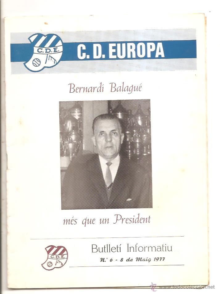 Coleccionismo deportivo: BUTLLET&Iacute; C.D. EUROPA N&ordm; 6 &ndash; EUROPA-FIGUERAS &ndash; 8 MAYO 1977