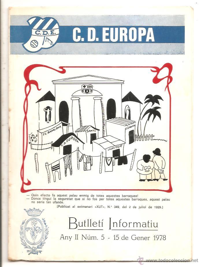 Sports collectibles: BUTLLET&Iacute; C.D. EUROPA N&ordm; 5 &ndash; 15 ENERO 1978