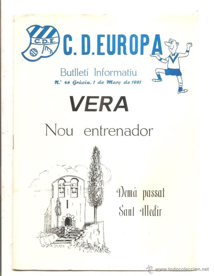 Sports collectibles: BUTLLET&Iacute; C.D. EUROPA N&ordm; 46 &ndash; CR&Oacute;NICA VILAFRANCA 1 EUROPA 0 &ndash; 1 MARZO 1981