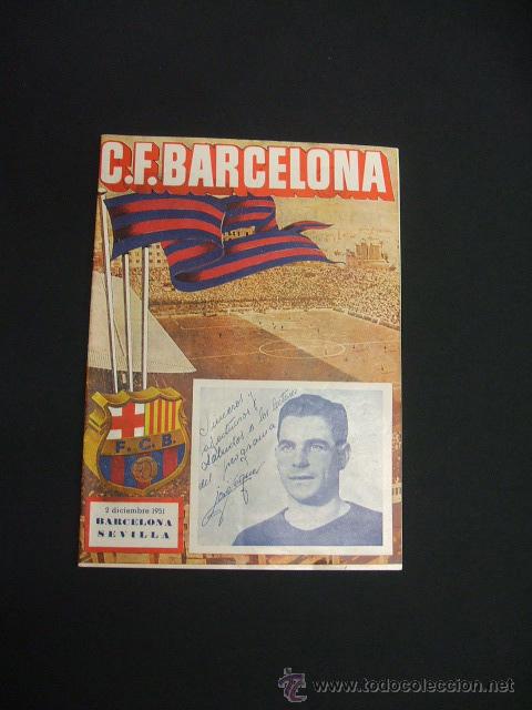 Sports collectibles: BOLETIN F.C. BARCELONA - 2 DICIEMBRE 1951 - BARCELONA - SEVILLA