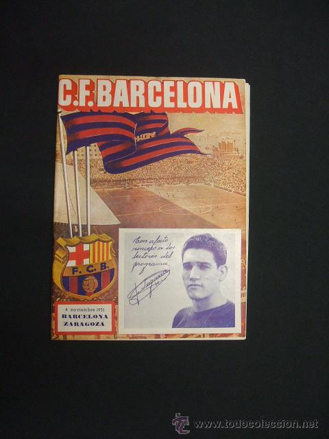 Sports collectibles: BOLETIN F.C. BARCELONA - 4 NOVIEMBRE 1951 - BARCELONA - ZARAGOZA