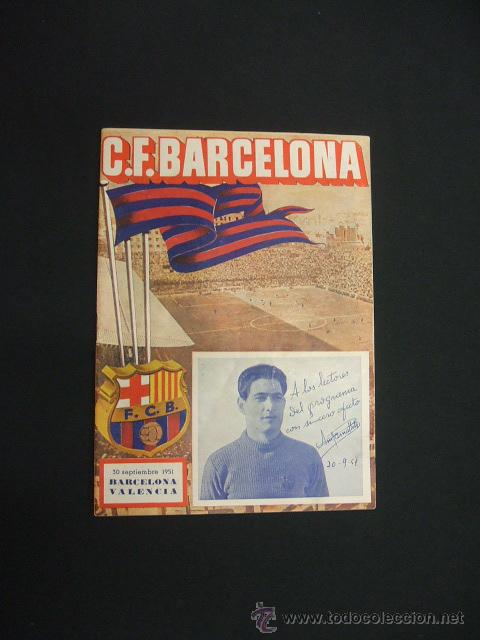 Sports collectibles: BOLETIN F.C. BARCELONA - 30 SEPTIEMBRE 1951 - BARCELONA - VALENCIA