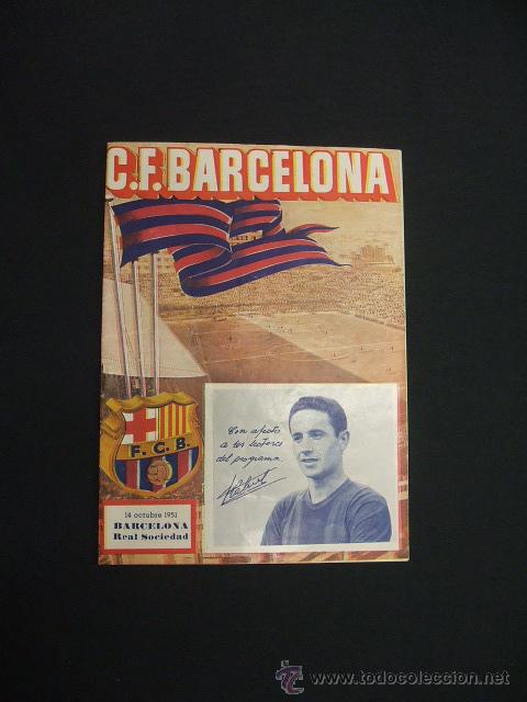 Sports collectibles: BOLETIN F.C. BARCELONA - 14 OCTUBRE 1951 - BARCELONA - REAL SOCIEDAD