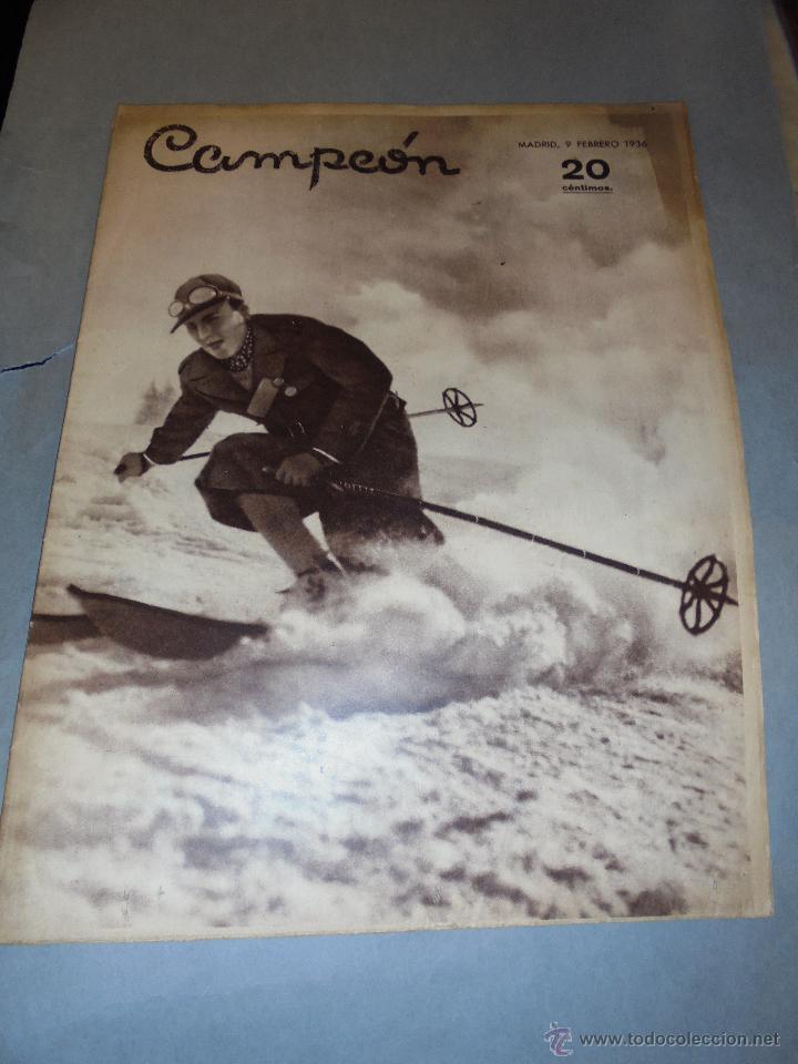 Coleccionismo deportivo: REVISTA CAMPEON - MADRID 9 FEBRERO 1936 NUM 166 , PORTADA COMPETICION ESQUI EN LA MOLINA