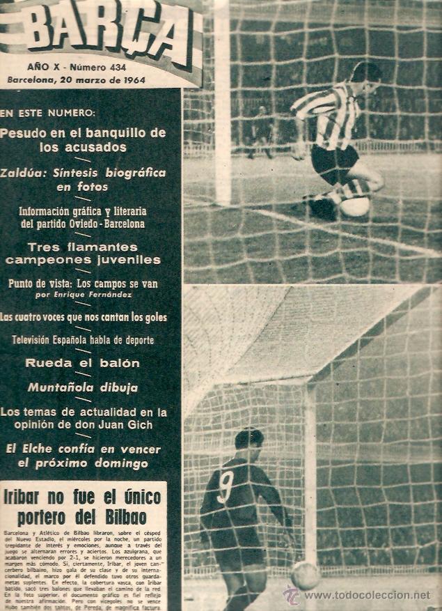 Sports collectibles: REVISTA BAR&Ccedil;A N&ordm;434 1964 PARTIDOS OVIEDO - BAR&Ccedil;A  Y BARCELONA - AT DE BILBAO