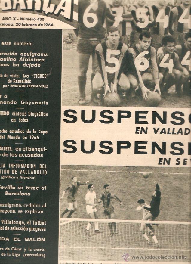 Sports collectibles: REVISTA BAR&Ccedil;A N&ordm; 430 - 1964  PARTIDO VALLADOLID - F.C BARCELONA