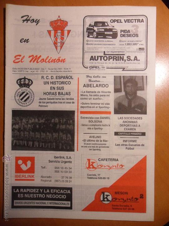 Collectionnisme sportif: HOY EN EL MOLINON.A&Ntilde;O 1. N&ordm; 6. NOVIEMBRE 1991. REAL SPORTING DE GIJON. HOY NOS VISITA EL ESPA&Ntilde;OL.