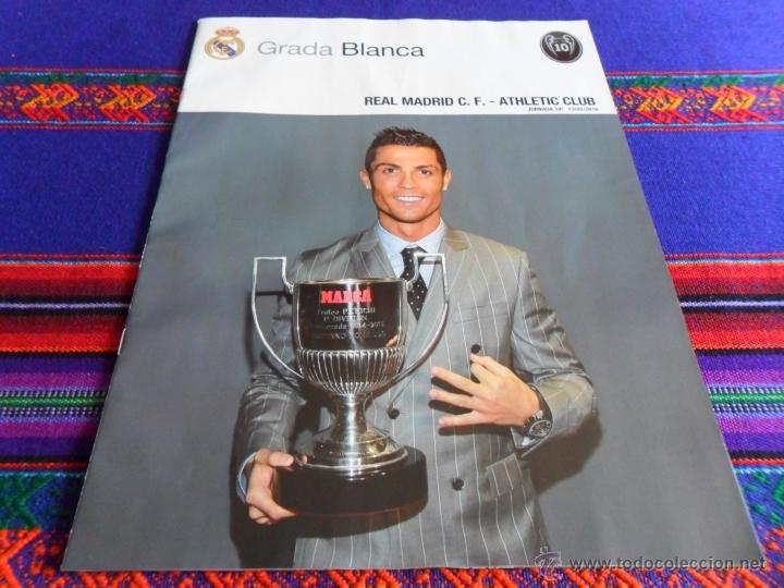 Coleccionismo deportivo: GRADA BLANCA REAL MADRID ATHLETIC DE BILBAO 24 JORNADA 13-2-16 P&Oacute;STER CRISTIANO RONALDO. BE.
