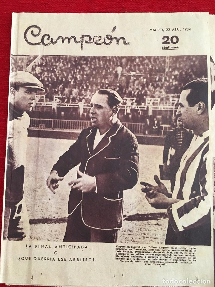 Coleccionismo deportivo: EL CAMPEON 22 ABRIL 1934 REAL MADRID ATHLETIC CLUB BILBAO COPA ZAMORA CHIRRI
