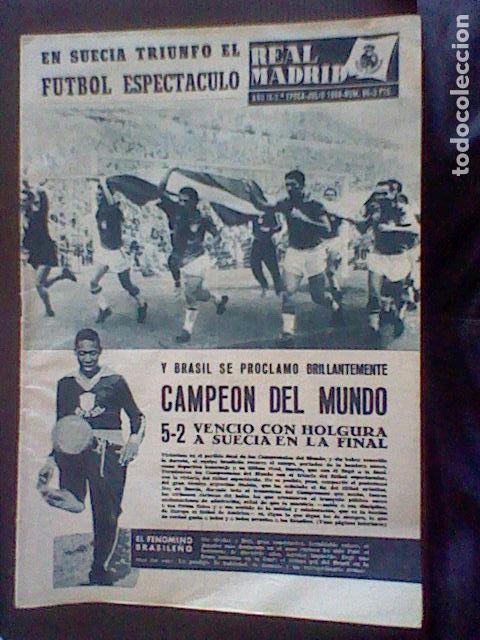 Coleccionismo deportivo: revista real madrid futbol n&ordm; 96 julio 1958 publi pegaso brasil campeon mundo