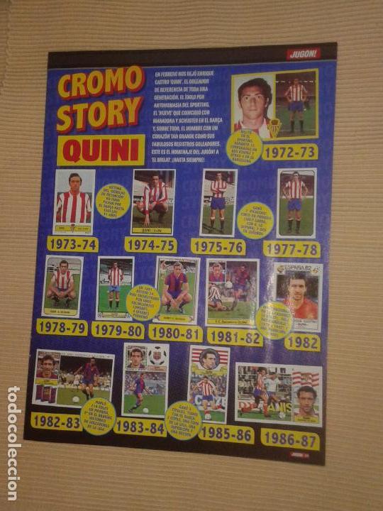 Colecionismo desportivo: HOJA (MINI P&Oacute;STER) REVISTA JUG&Oacute;N. CROMO STORY - ENRIQUE CASTRO QUINI, SPORTING GIJ&Oacute;N, F.C. BARCELONA