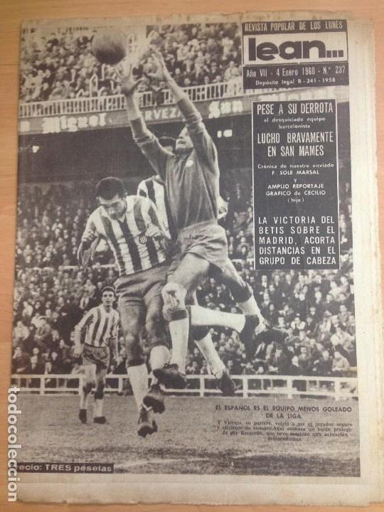 Coleccionismo deportivo: REVISTA DEPORTIVA LEAN N&ordm; 237 ENERO 1960 PARTIDO ATH BILBAO- BARCELONA