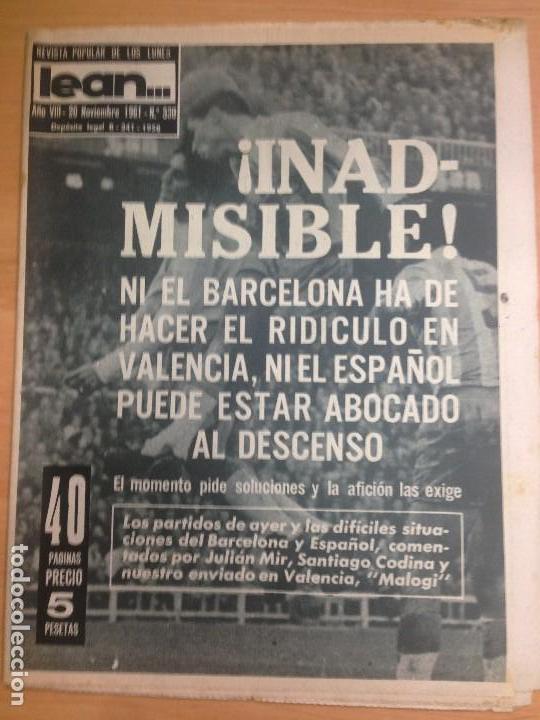 Coleccionismo deportivo: REVISTA DEPORTIVA LEAN N&ordm; 330 NOVIEMBRE 1961 PARTIDO MALLORCA-R.MADRID ESPA&Ntilde;OL-ZARAGOZA