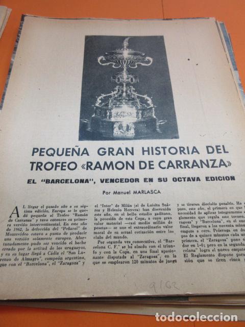 Coleccionismo deportivo: ARTICULO 1962 - PEQUE&Ntilde;A GRAN HISTORIA TROFEO RAMON DE CARRANZA FOTO ENTREGA F.C. BARCELONA 3 PAGINAS