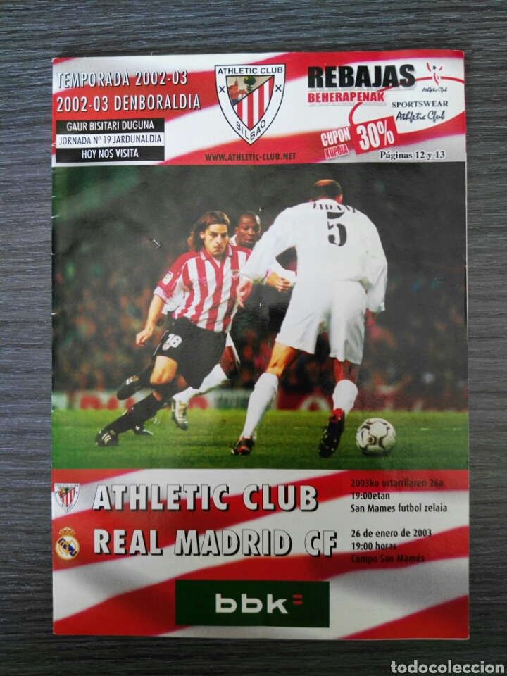 Coleccionismo deportivo: ATHLETIC CLUB-REAL MADRID CF - PROGRAMA TEMP 2002/2003 - JORNADA 19 LIGA