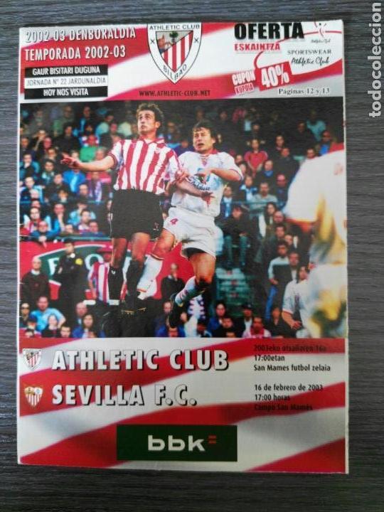 Coleccionismo deportivo: ATHLETIC CLUB-SEVILLA FC - PROGRAMA TEMP 2002/2003 - JORNADA 22 LIGA
