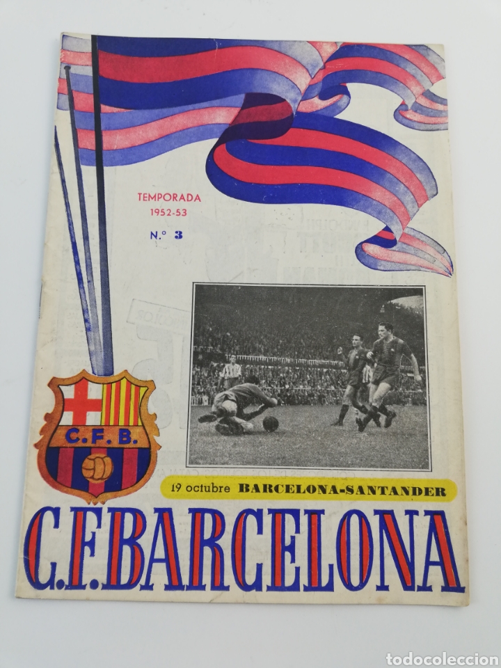 Collezionismo sportivo: PROGRAMA OFICIAL FC CF BARCELONA RACING SANTANDER, LIGA 1952-53, NUMERO 3, BAR&Ccedil;A FUTBOL.