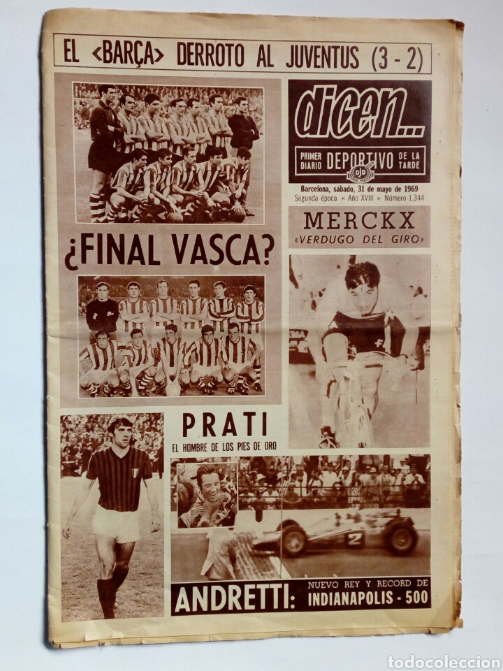 Coleccionismo deportivo: DICEN... nº 1344 (31-5-1969) 1er Diario Deportivo de la tarde. Final de copa, Athletic Club - Foto 1 - 158115706