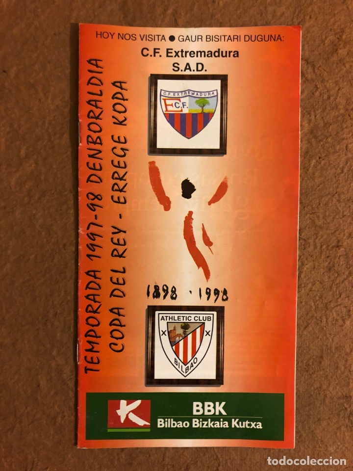 Collezionismo sportivo: ATHLETIC CLUB BILBAO 4-0 C.F. EXTREMADURA. PROGRAMA OFICIAL PARTIDO COPA DEL REY 1/8, 1997/98.