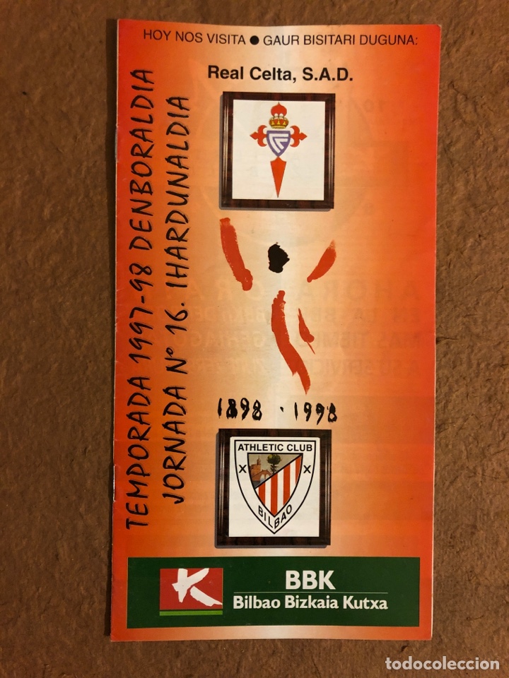 Collezionismo sportivo: ATHLETIC CLUB BILBAO 1-1 REAL CELTA VIGO. PROGRAMA OFICIAL PARTIDO JORNADA 16, TEMPORADA 97/98.