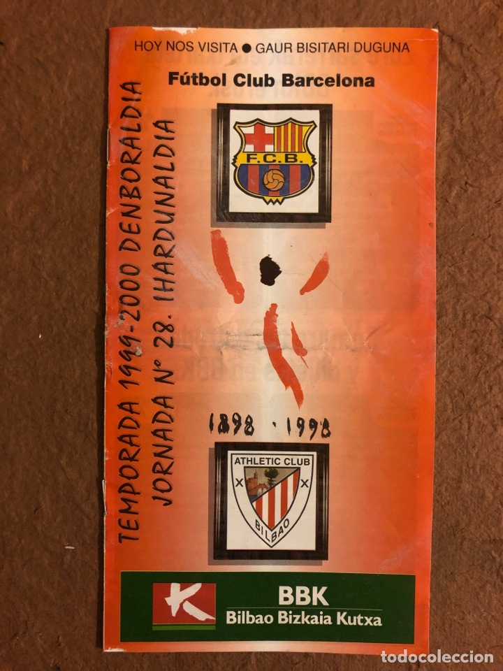 Collezionismo sportivo: ATHLETIC CLUB DE BILBAO 0-4 F.C. BARCELONA. PROGRAMA OFICIAL PARTIDO JORNADA 28, TEMPORADA 1999/00