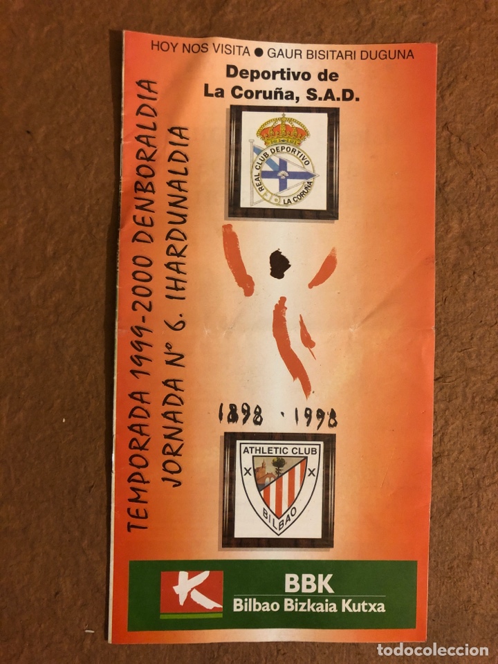 Collezionismo sportivo: ATHLETIC CLUB DE BILBAO 2-3 DEPORTIVO DE LA CORU&Ntilde;A. PROGRAMA OFICIAL PARTIDO JORNADA 6, 1999/00.