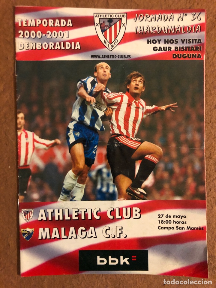 Colecionismo desportivo: ATHLETIC CLUB DE BILBAO 1-3 M&Aacute;LAGA C.F. PROGRAMA OFICIAL PARTIDO JORNADA 36, TEMPORADA 2000/01.
