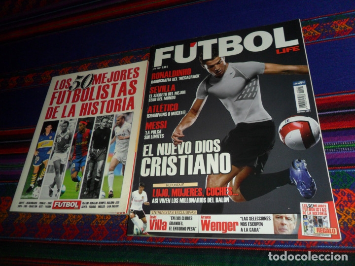 Collezionismo sportivo: F&Uacute;TBOL LIFE N&ordm; 1 CON LIBRO LOS 50 MEJORES FUTBOLISTAS DE LA HISTORIA. 2007. CRISTIANO RONALDO MESSI.